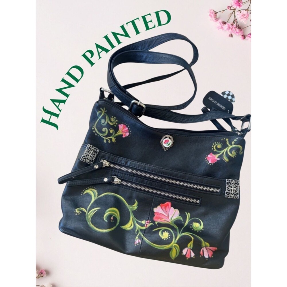 Eco Chic Upcycled Hand-Painted Boho Chic Floral Vintage Shoulder-Crossbody Bag